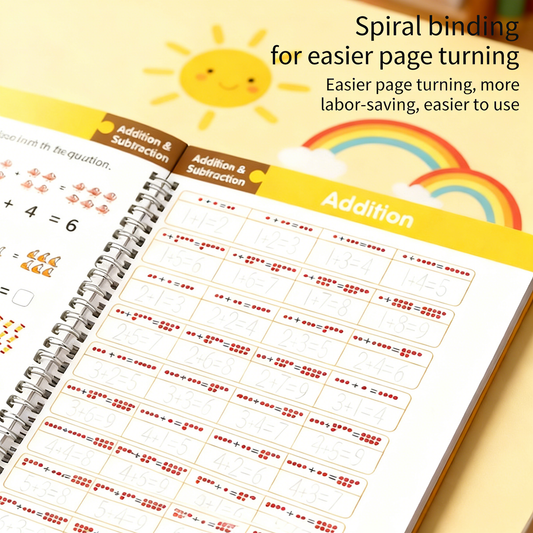 Reusable Grooved Handwriting Workbook for Kids, Learning Materials, 6 Books–Early Elementary, Covers Math, Words, Drawing –Gift for Children Lettering Spiral Notebook school supplies