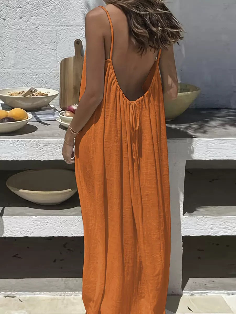 💥🌈 Women's Solid Color Backless Cami Dress-lln